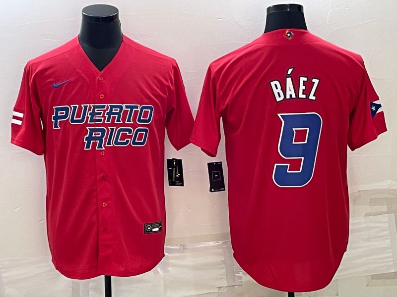 Men 2023 World Cub #9 Baez Red Nike MLB Jersey9